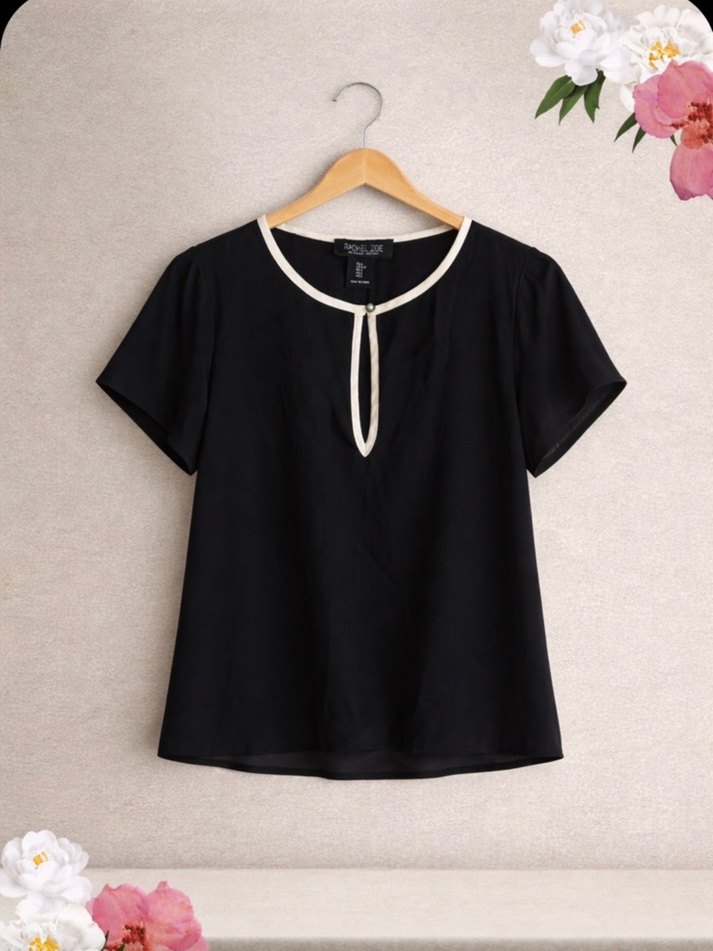 Rachel Zoe Black Blouse with Contrast Trim (S)